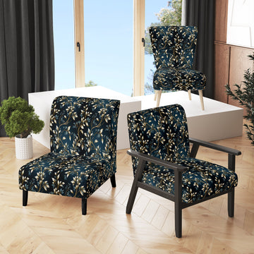 Gold And Blue Royal Botanical Vines - Cottage Accent Side Chair